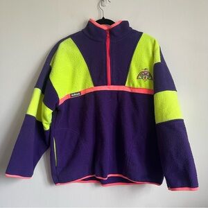 Vintage Manuk Made in Canada Neon Colorblock 90s Fleece 1/4 Zip Sweater Small